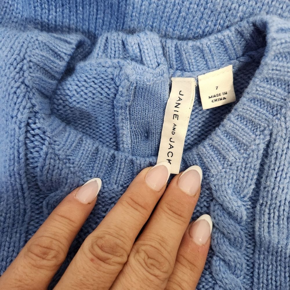 $5x25 Janie and Jack blue cable knit balloon sleeves sweater size 7 - Picture 3 of 9